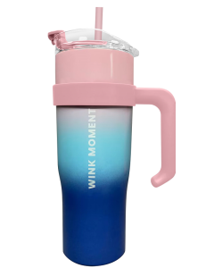 Gradient Steel Tumbler with Straw (1600mL)(Pink & Blue)-Blue