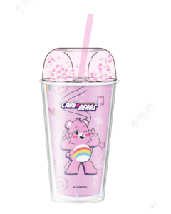 Care Bears Collection Double Wall Plastic Tumbler with Straw (480mL)(Pink)-Pink