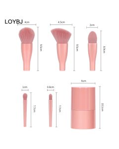 Round Cylinder Portable Makeup Brush Set (5 Piece Set)-Pink-One Size