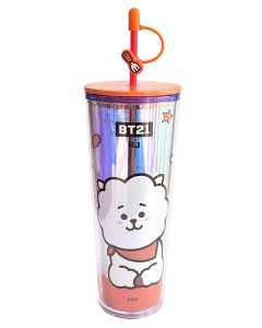 كوب بلاستيكي مزدوج الجدار من مجموعة bt21 مع قشة (800 مل)