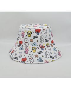 Bt21 Collection White All-Cover Print Bucket Hat-White-One Size