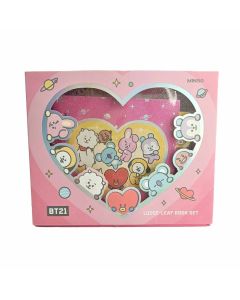 Bt21 Collection Pink Stationery Set (80Sheet Wire-Bound Book, Gel Pen, Stickers)-Pink-One Size