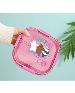 We Bare Bears Seaside Music Festival 3 Compartment Bento Box (1200mL)-Pink