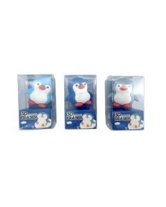 Mini Pen Series 3D Penguin Figure Eraser (3 Assorted Models)-Blue-One Size