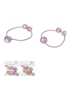 Shiny Bead Hair Ties (2 pcs)-Purple-One Size