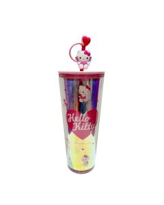 Sanrio characters Pink Collection Dbl Wall Plastic Bottle Straw800mL Hello Kitty-Pink-One Size