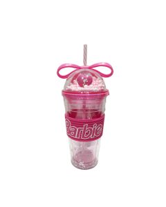 Barbie Pink Collection Bowknot Plastic Bottle with Straw 600mL-Pink-One Size