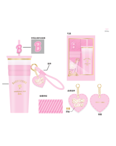 Barbie Collection Steel Bottle with Straw Gift Set (800mL)-Pink-One Size