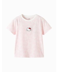 Kids Girl Outdoor Style Round V-Neck Short Sleeve T-Shirt