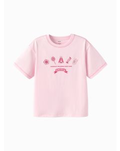 Kids Girl Round v-neck short-sleeved T-shirt