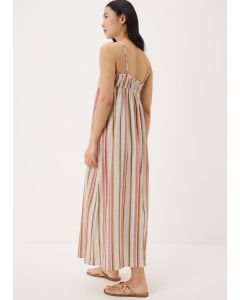 Linen Blend Stripe Trapeze Cami Maxi Dress