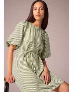 Et Vous Stripe Belted Puff Sleeve Mini Dress