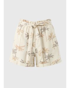 Linen Blend Palm Print Shorts