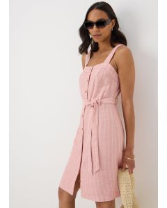 Stripe Linen Blend Belted Mini Dress