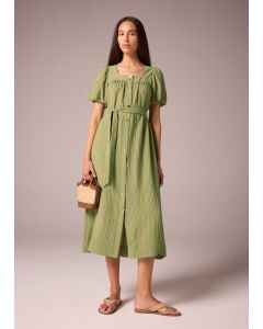 Belted Textured Midi Dress