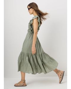 Frill Shirred Midi Dress