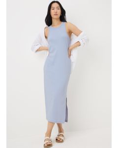 Pale Ribbed Racer Back Midi Dress