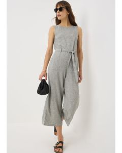 Linen Blend Monochrome Stripe Jumpsuit