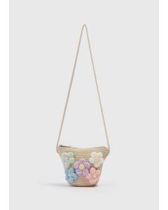 Beige Daisy Crossbody Straw Bag-Yellow-One Size