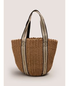 Natural Gold Trim Webbing Basket-Natural-One Size