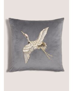 EmbroideCrane Cushion (43cm x 43cm)-Charcoal