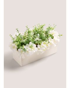 Flowers In Trough (37cm x 24cm x 21cm)-White