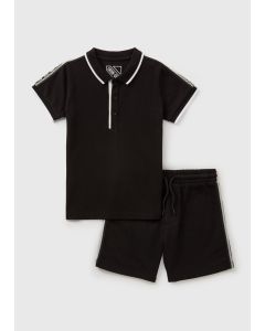 Boys Textured Polo Shirt & Shorts Set