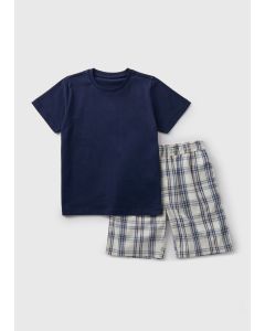 Kids Jersey Top & Check Shorts Pyjama Set