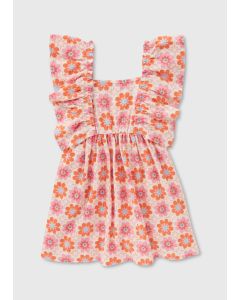 Girls Coral Floral Crochet Crinkle Dress