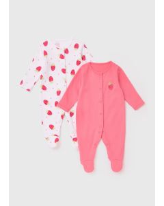 Baby 2 Pack Strawberry Print Sleepsuits