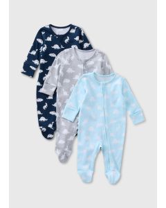 Baby 3 Pack Dino Zipped Sleepsuit