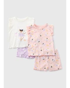 Girls 2 Pack Shortie Pyjama Set