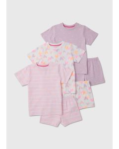 Girls 3 Pack Heart Print Pyjama Set