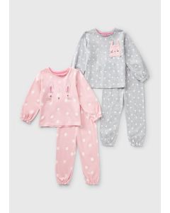 2 Pack Girls Bunny Top & Bottom Pyjama Set