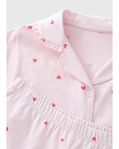 Girls Heart Button Up Pyjama Set