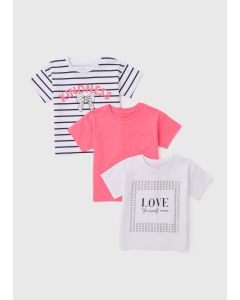 Girls 3 Pack Stripe Sassy Print T-Shirts