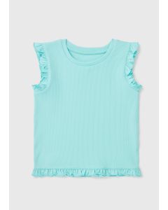 Girls Aqua Ribbed Frill Vest