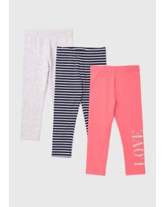 Girls 3 Pack Stripe Sassy Print Leggings