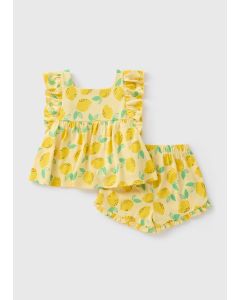 Girls Yellow Lemon Print Top & Shorts Set