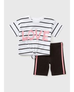 Girls Stripe Love Cycling Shorts Set