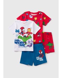 2 Pack Marvel Kids Red Spidey Friends Pyjama Top & Shorts Set