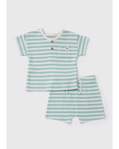 Baby Turquoise Waffle Stripe Top & Shorts Set