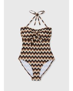 Mocha Tie Front Chevron Swimsuit