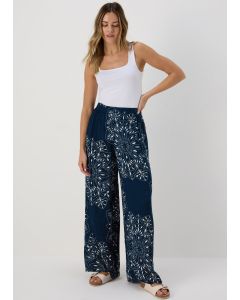 Tile Print Wide Leg Viscose Trousers