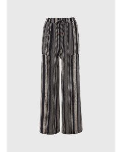 Print Textured Wide Leg Trousers