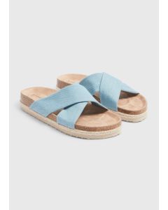 Stripe Cross Strap Jute Footbed Sandals