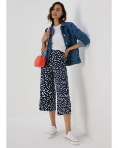 Spots Print Wide Leg Crop Trousers