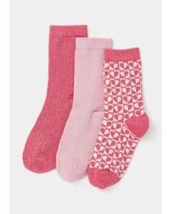 Girls 3 Pack Glitter Ribbed Ankle Socks