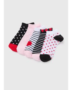 Girls 5 Pack Heart Trainer Socks