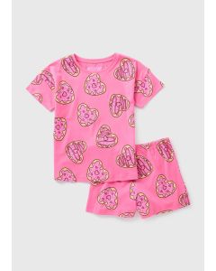 Girls Heart Donut Top & Shorts Pyjama Set